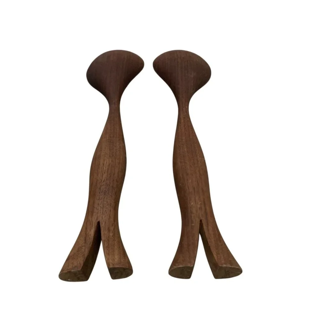 Artisan MCM Walnut Wood Salad Servers - Handcrafted Elegance Dances with Arugula